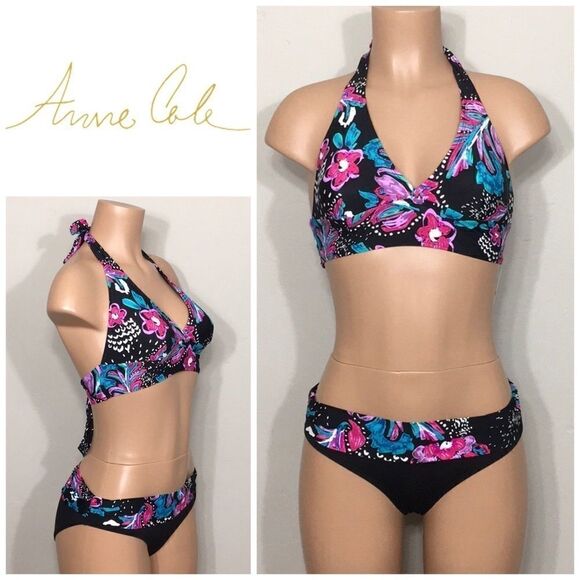 Anne Cole black floral bikini. XS. NWT - Picture 1 of 14